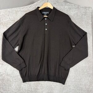 Marco Fiori Italy XXL Brown 100% Extrafine Merino Wool Long Sleeve Polo Shirt